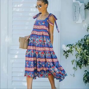 Vici Dahlia Cotton Tiered Floral Midi Dress